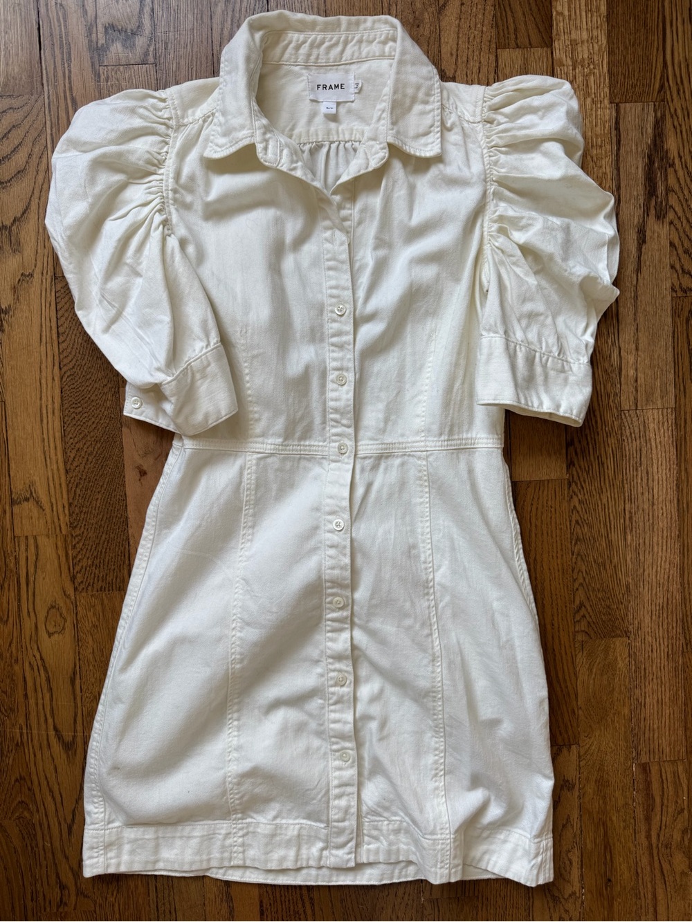 Frame Denim Kids Puff-Sleeve Button-Front Dress in Ivory